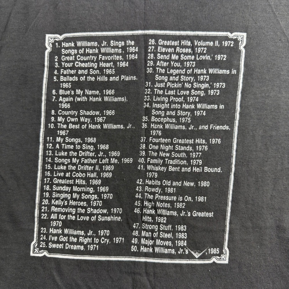 Sportswear Hank Williams Jr Five-O Tour T-Shirt Mens Size L Black Vintage 1985 - Picture 5 of 7